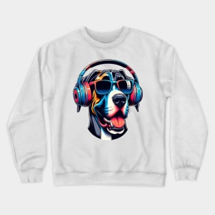 Great Dane Smiling DJ with Vibrant Musical Aura Crewneck Sweatshirt